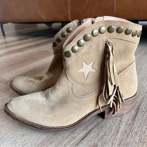 Dingo tan suede fringe lonestar cowboy cowgirl boots booties - Picture 3 of 10